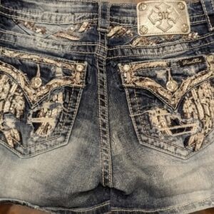 RARE MISS ME EMBELLISHED ANGEL WING SEQUIN SHORTS Size 30